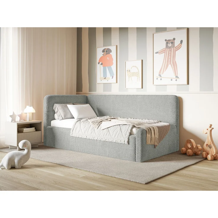 Selsey Fanko –Jugendbett 90x200 cm mit Kopfteil links, Plüsch, Grau – Bild 3