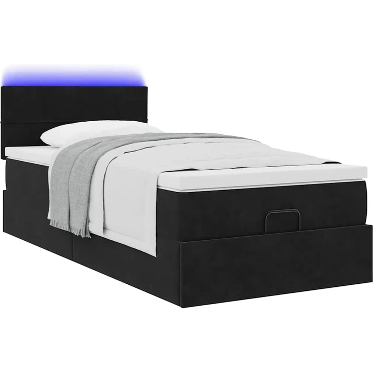 vidaXL Ottoman-Bett mit Matratze & LEDs Schwarz 90x200 cm Samt 3312598 – Bild 4