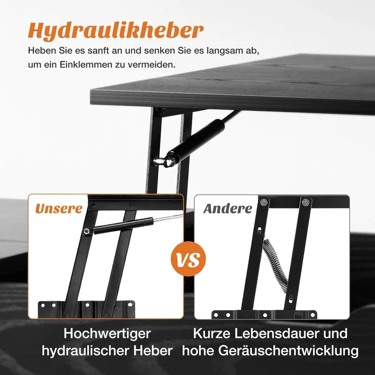 Sweetcrispy Couchtisch Höhenverstellbar, Tisch Wohnzimmertisch, offener und versteckter Stauraum Couchtisch, Sofatisch Beistelltisch, 100x50 cm Sofatisch aus Holz für Wohnzimmer, Schwarz – Bild 4
