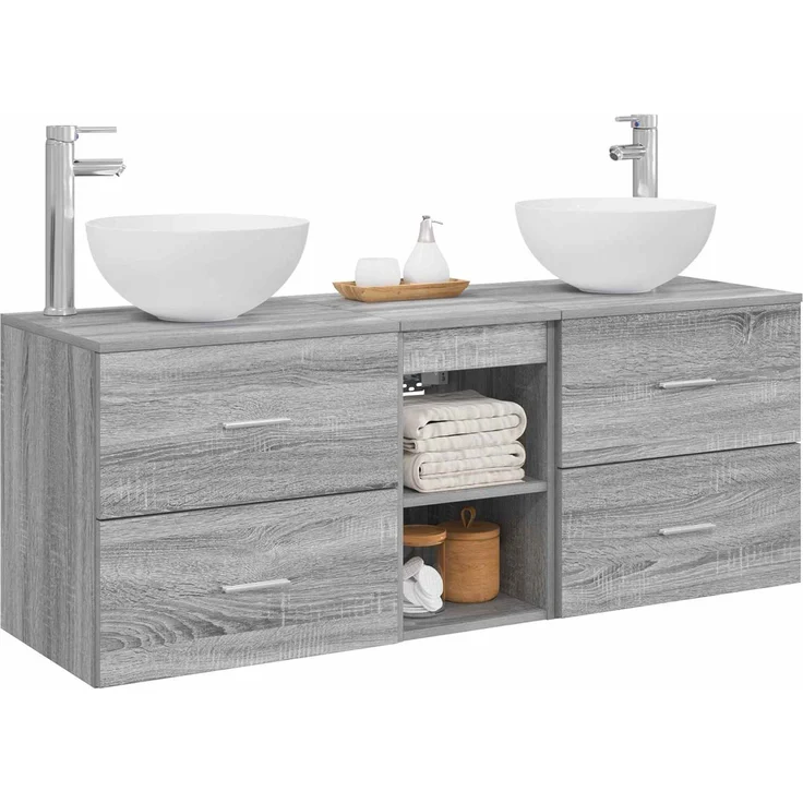 vidaXL Badezimmerschrank-Set 3 stk. Grau Sonoma 129 x 35 x 80 cm 3405792 – Bild 3