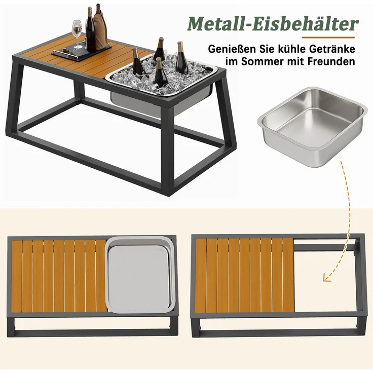 Merax Gartenmöbel-Set, Garten-Lounge-Set für 7 Personen, Outdoor-Sofa-Set mit verstellbarer Rückenlehne, ausklappbaren Armlehnen und Metall-Eisbehälter, Grau – Bild 8