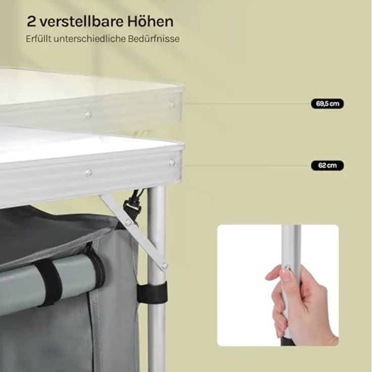 WOLTU faltbar Campingschrank Alu Campingtisch Höhenverstellbar mit Stauraum, Outdoor Campingmöbel Klapptisch Gartentisch für Picknick Strand im Freien, Weiß+Grau – Bild 5