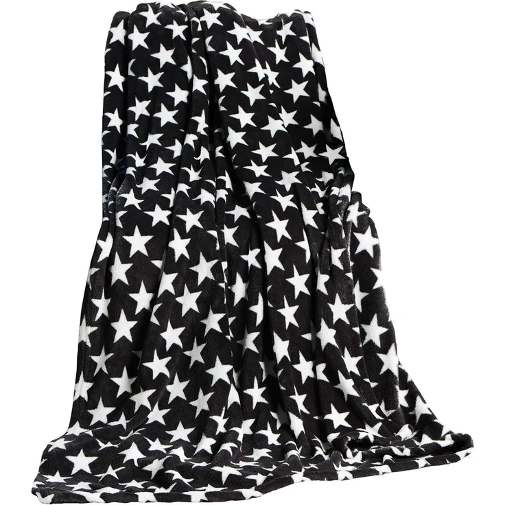 CelinaTex Flauschige Kuscheldecke XXL 200x220 cm schwarz Decke Sofa Couch Wohndecke weich Stars Mikrofaser Fleece Oeko-TEX Moonlight