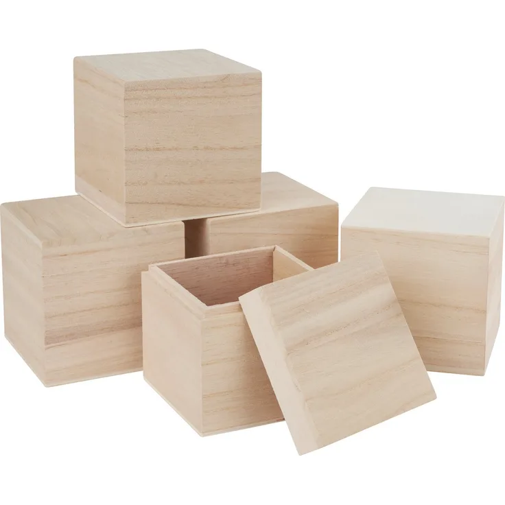 VBS Aufbewahrungsbox Holzbox Würfel, 8 cm x 8 cm x 8 cm 5er-Pack