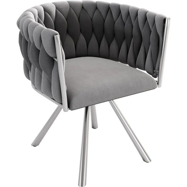 Merax Samt-Esszimmerstuhl, 6er set, Schlafzimmer-Drehstuhl, 360° drehbar Freizeit-Drehstuhl mit vier Stützbeinen aus Metall, Grau+Silber – Bild 9