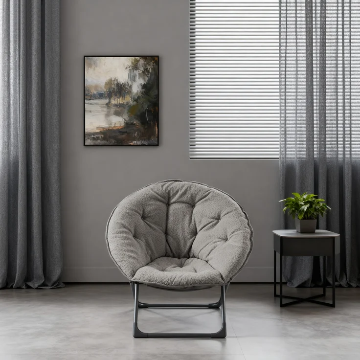 Sessel klappbar, kompakter Mondstuhl, grau mit Schafwoll-Polsterung und stabilem Metallgestell，80*80*37 cm – Bild 3