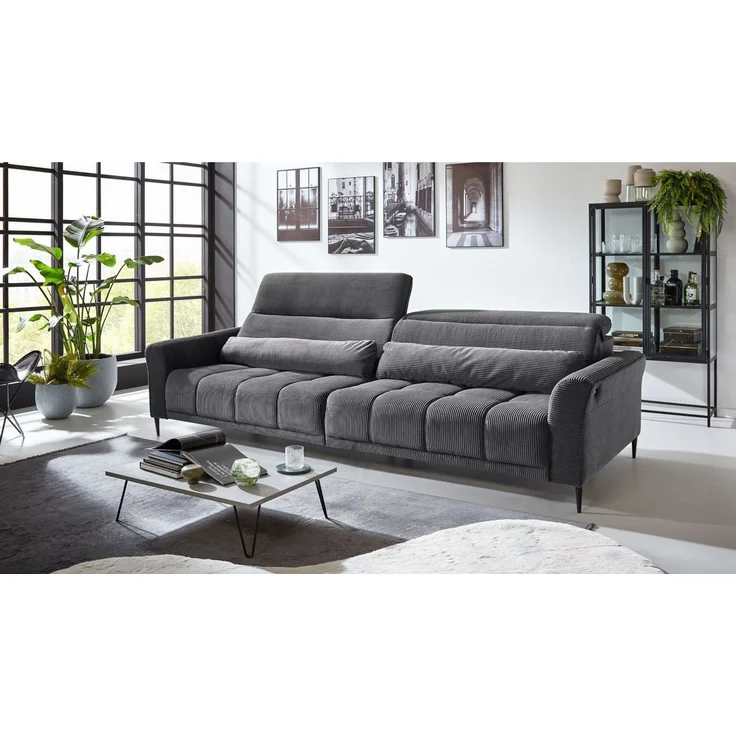Massivart® Big-Sofa LOGAN Cord grün, grau, beige, rost 280 cm / 4-Sitzer, Sitztiefenverstellung / Kopfteilverstellung / Armlehnverstellung