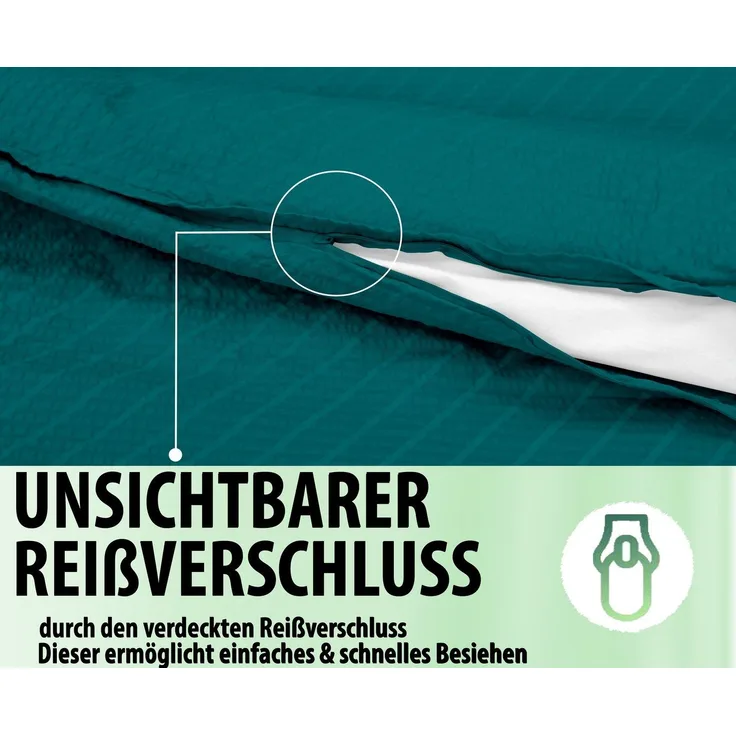 Betz Bettwäsche Seersucker 2tlg. Garnitur Set mit Reißverschluss, Baumwolle, 2 teilig, 100% Baumwolle