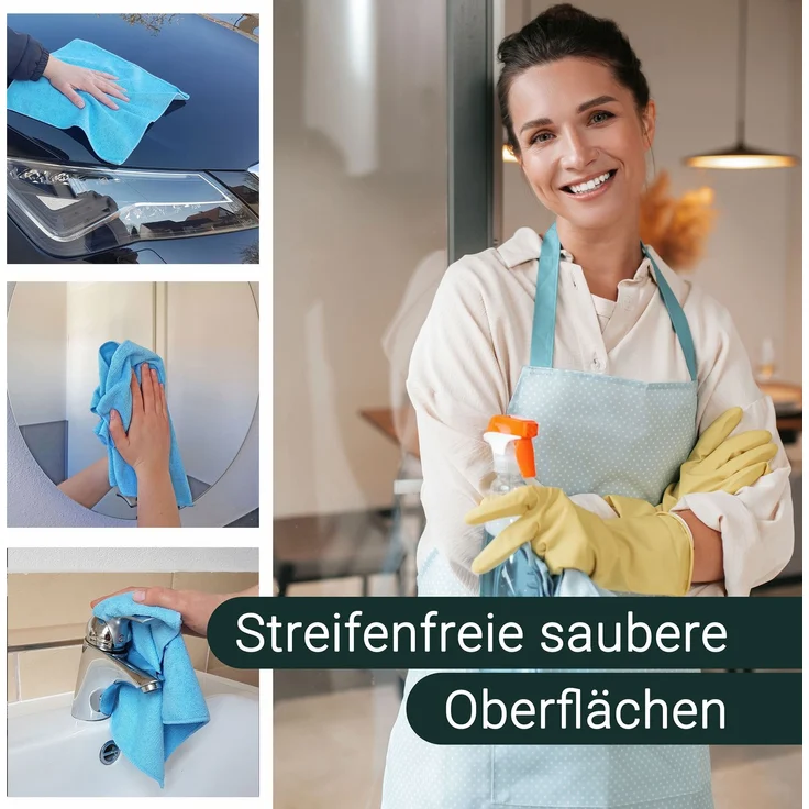 ZOLLNER 10er Set Mikrofasertücher für streifenfreien Glanz, saugstark, blau – Bild 4