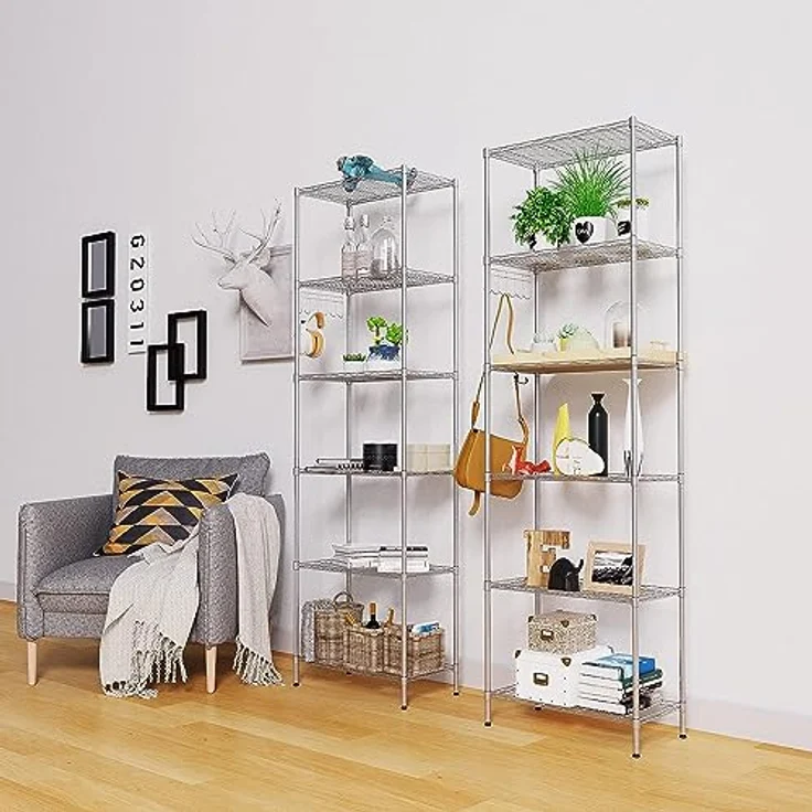 Himimi Lagerregal, Regal mit Rollen und 6 Regalböden Küchenregal Metall mit Seitenhaken aus verchromt, bis zu 500lbs, 54 x 29 x 160 cm, Silber Grau – Bild 8