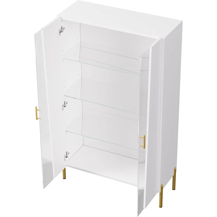 Flieks LED-Vitrine, mit asymmetrischer Glastür, 3 verstellbaren Glasböden und Metallfüßen, 72 x 40 x 145 cm, Weiß – Bild 9