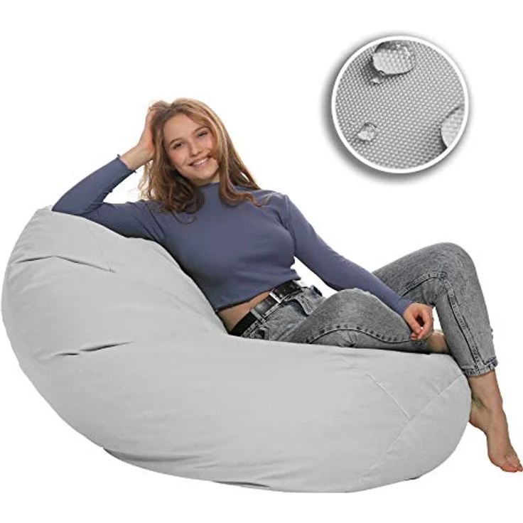 HomeIdeal - Sitzsack XXL Bodenkissen für Erwachsene & Kinder - Geeignet für Gaming oder Entspannen - Indoor wie Outdoor da er Wasserfest ist - mit EPS Perlen, Farbe:Weiß, Größe:XXL – Bild 10