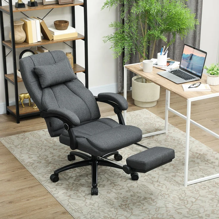 MELAYR, Massage-Bürostuhl, USB-Schnittstelle, schwenkbare Räder, Dunkelgrau, 64 x 74 x 117 cm – Bild 4