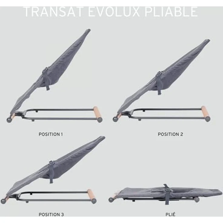 CHILDHOME, Faltbare Babywippe, Hängematten, 3 Neigungen 1 Knopf, Ultrakompakt und Schlank, 3-Punkt-Gurtsystem, Patentiertes Faltsystem, Bis zu 15 kg, Inklusive Transporttasche, Ökotex,Evolux,Anthrazit – Bild 2