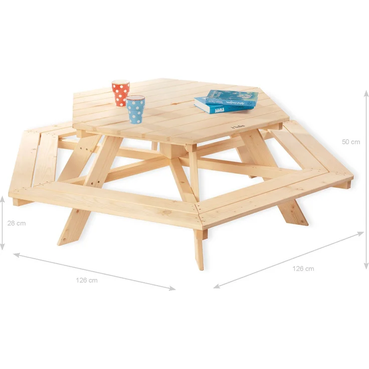 Pinolino 'Nicki 6-Eck' Kindersitzgarnitur, Massivholz natur, 162 x 50 x 162 cm – Bild 2
