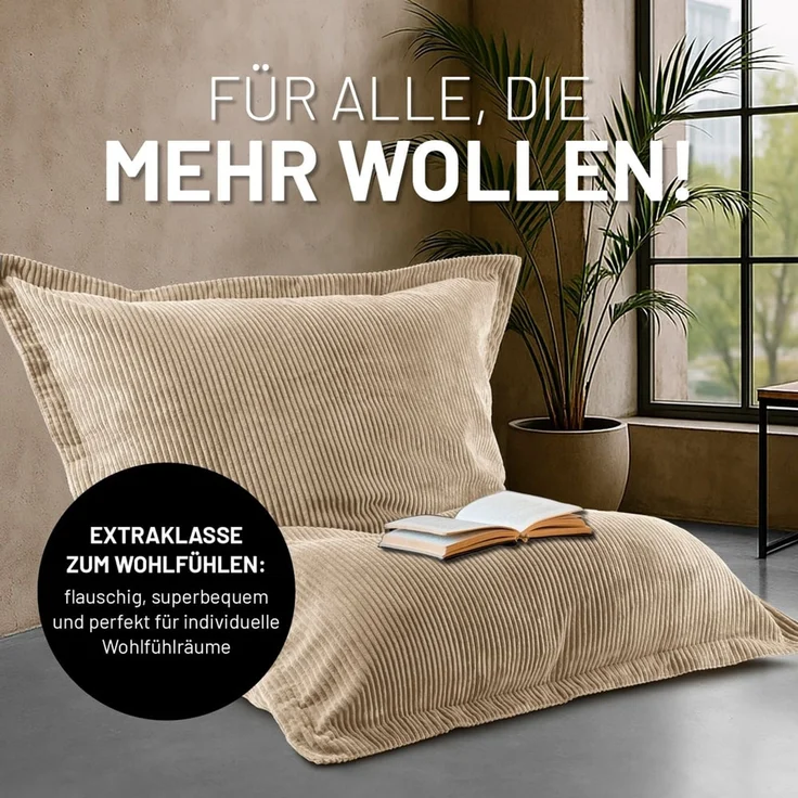 Lumaland Sitzsack Classic XXL Cord | Riesen Sitzsack XXL mit Softer Rippenstruktur – ideal zu Cord Sofa & Sessel Indoor Bean Bag für Wohnzimmer, Schlafzimmer & Co. - 380 L, 140x180 cm – Bild 6