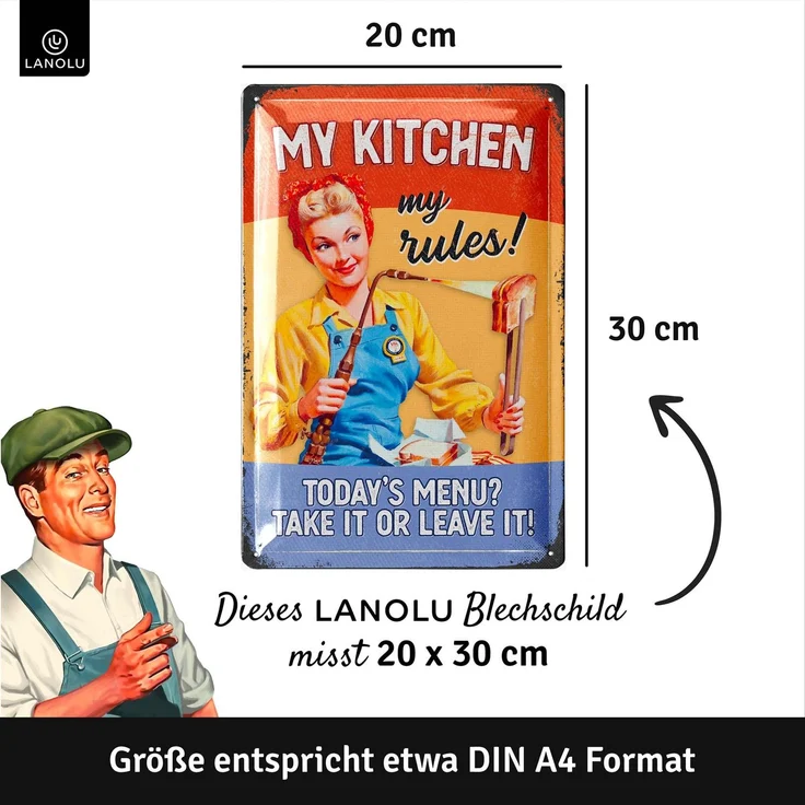 LANOLU Blechschild My Kitchen Rules 20x30cm – Metall – Mehrfarbig – 20293 – Bild 3