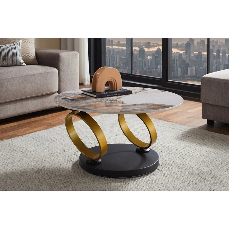 riess-ambiente Couchtisch DANCING RINGS 80cm weiß/braun - Keramik, Naturstein, rund, drehbar (Einzelartikel, 1-St), Ausgefallener Beistelltisch - ideal für moderne Wohn- und Schlafzimmer – Bild 3