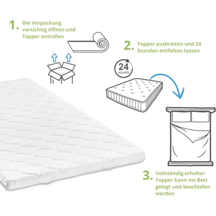 sleepling ergonomischer Viscoschaum Topper, 80 x 200 cm, für alle Matratzen, weiß, allergikergeeignet, 6 cm Höhe – Bild 5