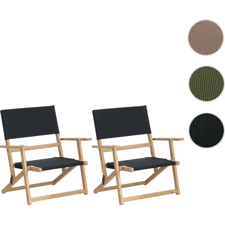 2er-Set Bambus Campingstuhl HWC-Q42, Gartenstuhl Balkonstuhl Freizeitstuhl klappbar Outdoor Stoff/Textil ~ schwarz – Bild 10
