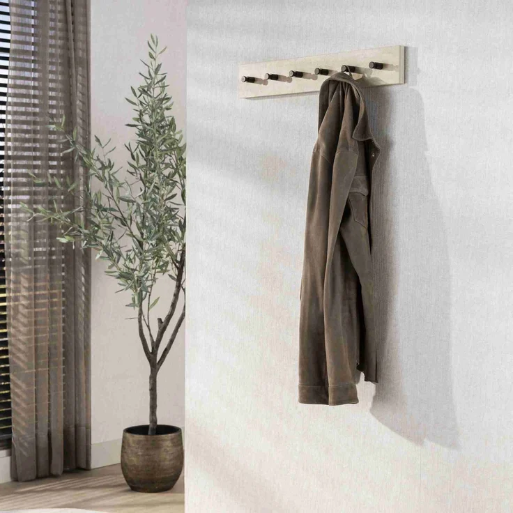 Wandgarderobe Oniva mit 6 Haken und Keramik in Travertinoptik – Bild 1