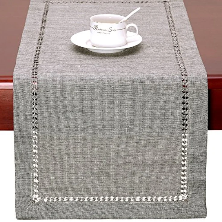 Grelucgo Tischläufer oder Kommode, handgefertigt, Hohlsaum, Grau, rechteckig, 35,6x91,4 cm – Bild 3