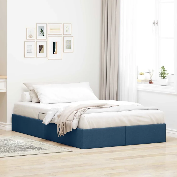 vidaXL Ottoman Bettgestell mit Speicher Blau 120 x 200 cm Stoff 3442819 – Bild 1