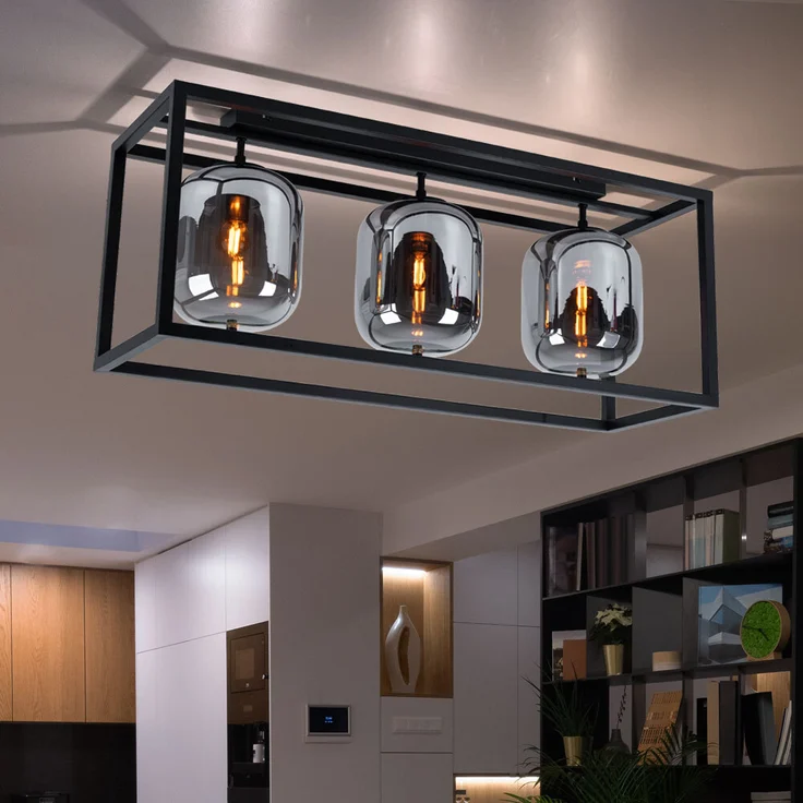 Deckenleuchte, schwarz, Glas rauch, L 77 cm – Bild 6