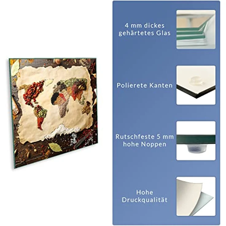 Herdabdeckplatte Abdeckung Ceranfeld Abdeckplatte Schneidebrett 1-Teilig 60x52 Gewürze Weltkarte Beige Spritzschutz Glasplatte Ceranfeldabdeckung Schutz Herdschutz Sicherheitsglas Glasschneidebrett – Bild 8