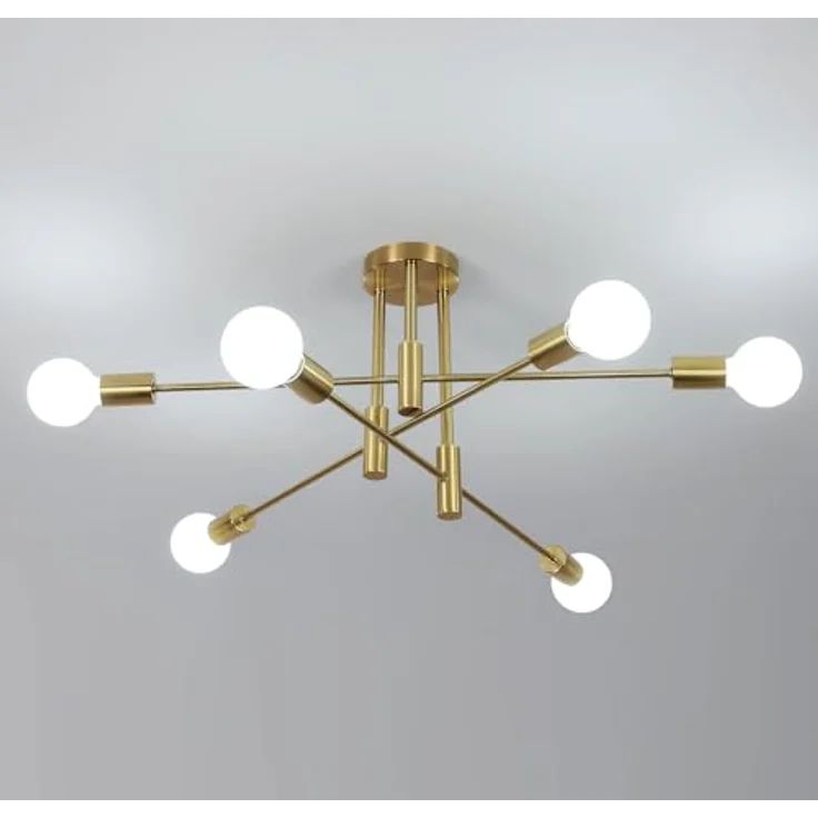Goeco Vintage Deckenleuchte 6 Flammig E27 Fassung Max. 60 W Gold Kronleuchter Retro Sputnik Deckenlampe für Schlafzimmer Wohnzimmer Küche, Glühbirnen Nicht Inbegriffen – Bild 10