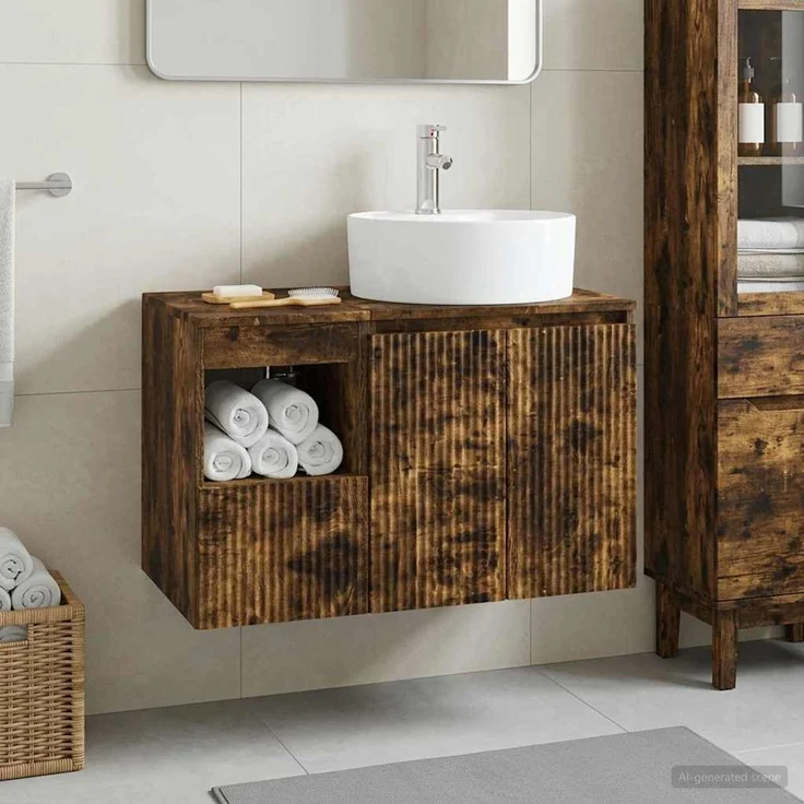 vidaXL Badezimmerschrank-Set 2 stk. Geräucherte Eiche 3404079 – Bild 1