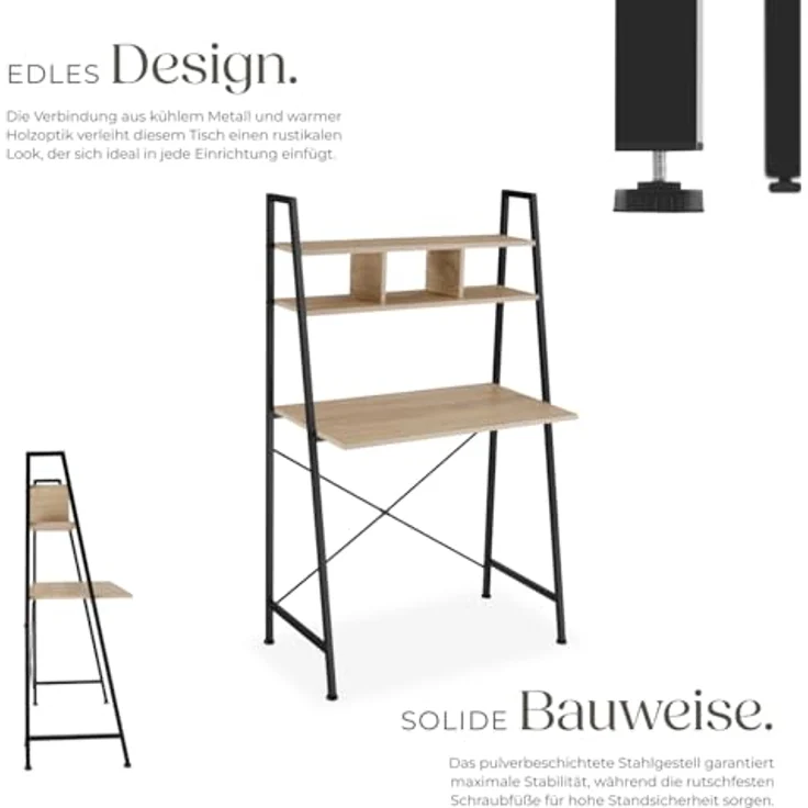 tectake Schreibtisch Computertisch Exeter 85,5x46,5x140cm (1-St, 1 tlg), Rustikaler Schreibtisch im schnörkellosen Industrial Style – Bild 5