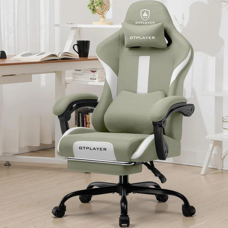 GTPLAYER Gaming Stuhl Bürostuhl Ergonomisch Gaming Sessel mit Kopfstütze und Cloud-Lendenkissen, Gepolstert Gaming Chair mit Fußstütze, Drehsessel,150kg Kapazität, Grün – Bild 8
