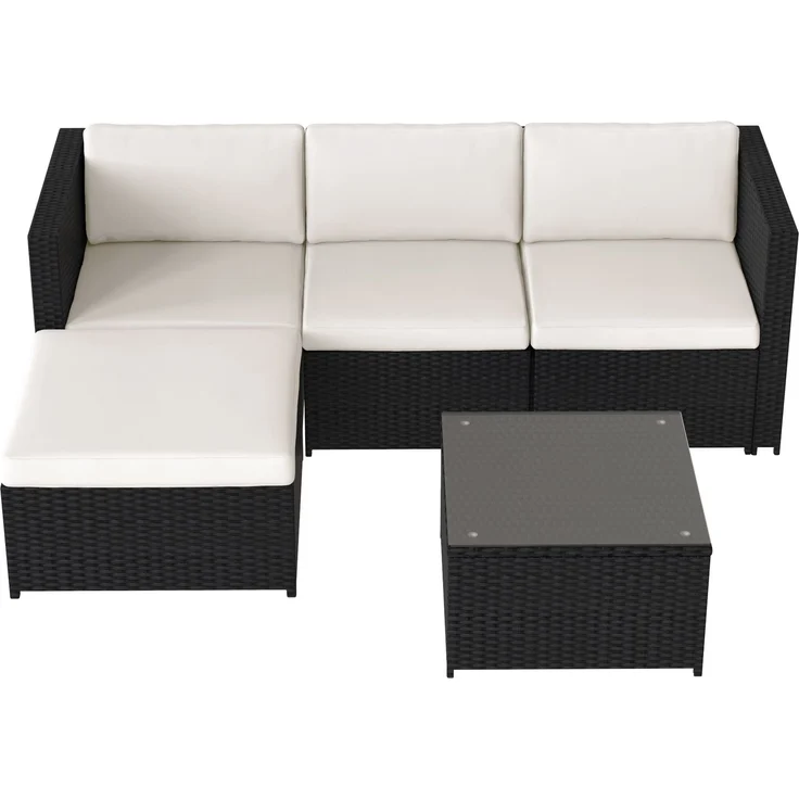Merax Polyrattan Gartenmöbel Set (2-tlg), Balkonmöbel Set Kleiner Balkon Loungeset, Terassenmöbel Wetterfest mit Sofa, Tisch, Hocker und Kissen, Schwarz – Bild 9