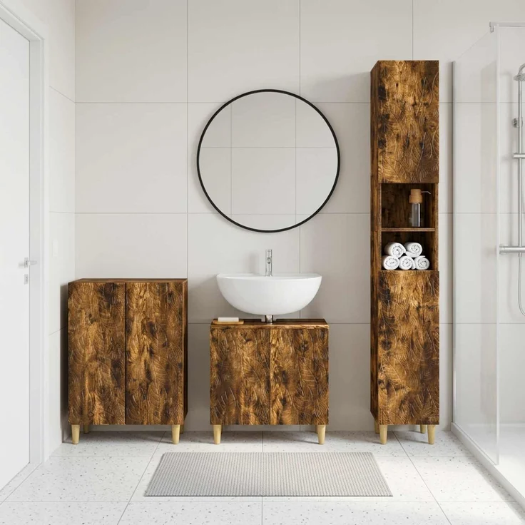 vidaXL 3-teiliges Badezimmer-Schranksystem DELFT Raucheiche 3417464 – Bild 1