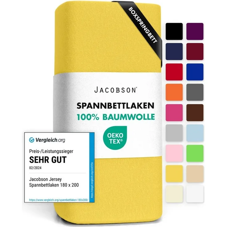 Jacobson Spannbettlaken BOXSPRING & ÜBERLÄNGE aus 100% Baumwolle, für hohe & lange Matratzen, Jersey Bettlaken 160 g/m², OEKO-TEX®