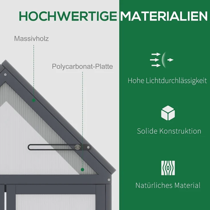 Outsunny Gewächshaus, Tannenholz, Polycarbonat, Grau, 70,5L x 42B x 132H cm – Bild 3