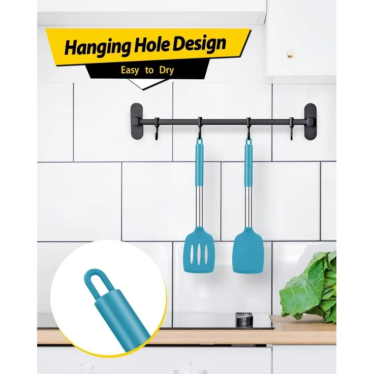 Silikon Pfannenwender robust antihaft hitzebeständig BPA-frei blau 2er Set – Bild 4