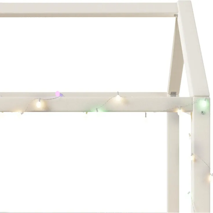 Hausbett mit Lattenrost und RGB LED-Lichterkette, 90x200cm, gepolstertes Kinderbett, Leinenbezug – Bild 9