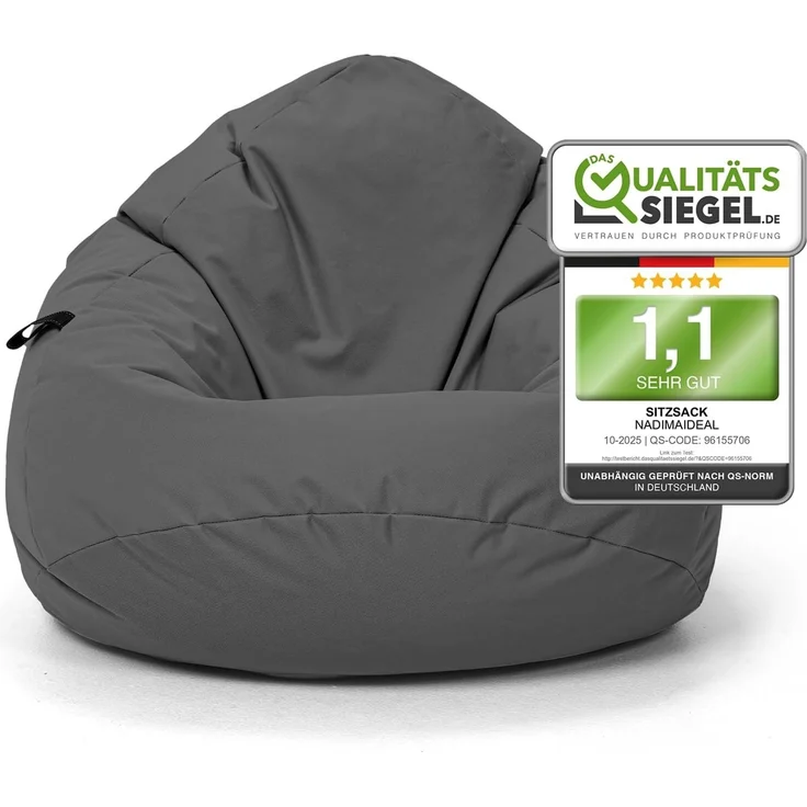 Nadimaideal Sitzsack Tropfenform Kastanie | Bodenkissen für Kinder & Erwachsene | Indoor & Outdoor | Gaming Sitzsack - Sitzkissen - Beanbag | Füllung EPS Perlen (Anthrazit, XXL-Durchmesser 88 cm) – Bild 1