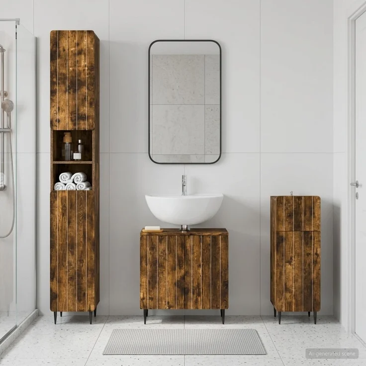 vidaXL 3-teiliges Badezimmer-Schranksystem ZWOLLE Räuchereiche 3417842 – Bild 1