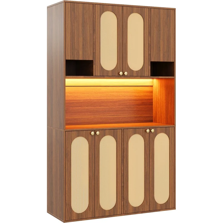 ZUBALIYA Sideboard (106 x 40 x 178 cm), LED - Beleuchtung, Gedämpftes Schließen, Fronten in Flechtoptik, Naturfarben – Bild 15