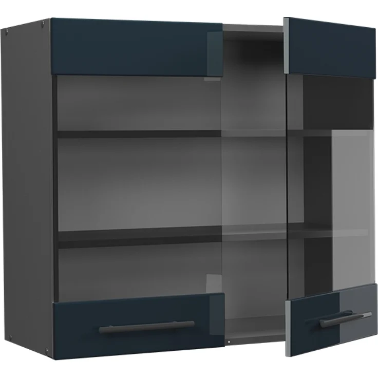 Küchenglasschrank Fame-Line Dunkelblau Hochglanz 80 cm Vicco – Bild 4