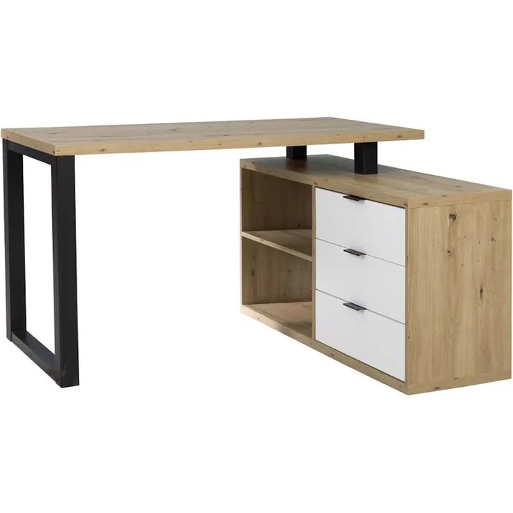 Eckschreibtisch Schreibtisch Maro 135x115x75cm schwarz weiß Artisan Eiche