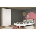 Jugendzimmer Aalborg von Parisot Kinderzimmer Komplett Set in Weiß und Japanischer Eiche – Verschiedene Set Varianten - 4 teilig , Stauraumbett + Anstellregal für Bett + Nachttisch + Kleiderschrank , 90 x 200 cm