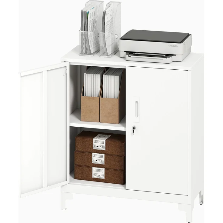 Büroschrank aus Metall, verschließbare Türen, Bürokommode, 2-stufiges Design, Weiß--Weiß--91x35x80cm--YOUDENOVA – Bild 2