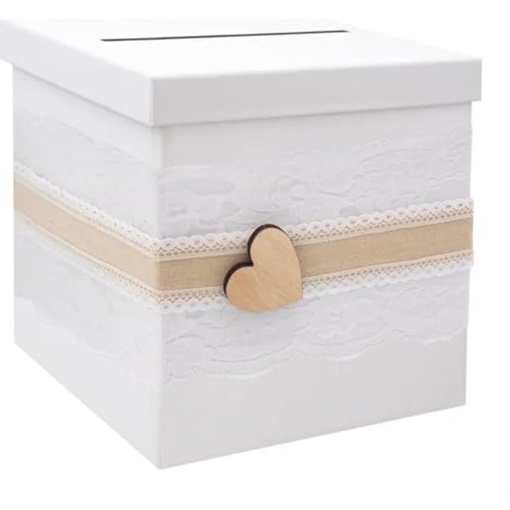 ZauberDeko Geschenkbox Briefbox Kartenbox Vintage Herz Spitze Hochzeit Geldgeschenk Weiß – Bild 1