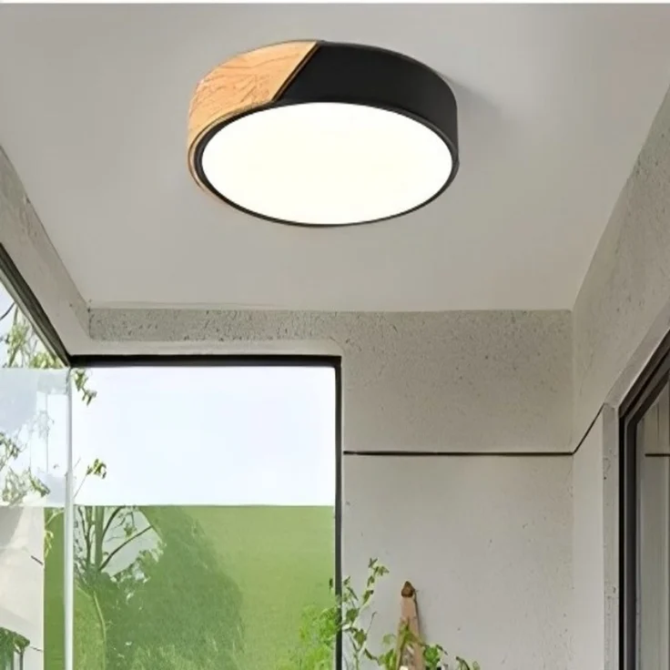 DELIPOP – Moderne LED – Deckenleuchte 24W 6500K Schwarze runde Holz – Deckenleuchte für Schlafzimmer, Esszimmer, Küche – Weißes Licht – Durchmesser – 30x30x5cm – Bild 3