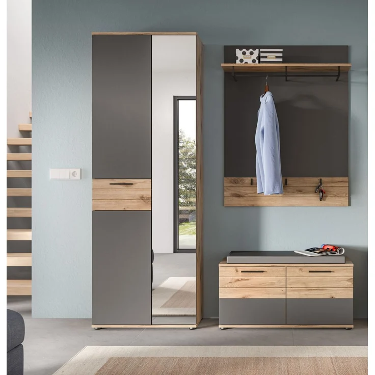 Garderobe Set 3-tlg. Tomaso in Eiche und grau 175 cm – Bild 4