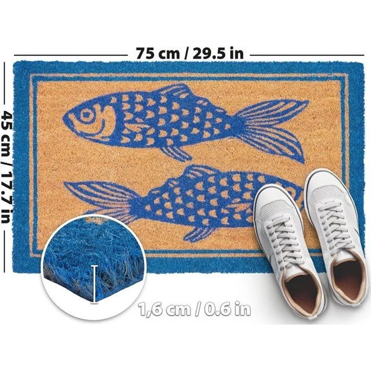 BRUBAKER Fußmatte Fische Blau - Schmutzfangmatte, Rechteckig, Höhe: 15 mm, Fußmatte für Außen und Innen - Wetterfest und Rutschfest - 45 x 75 cm